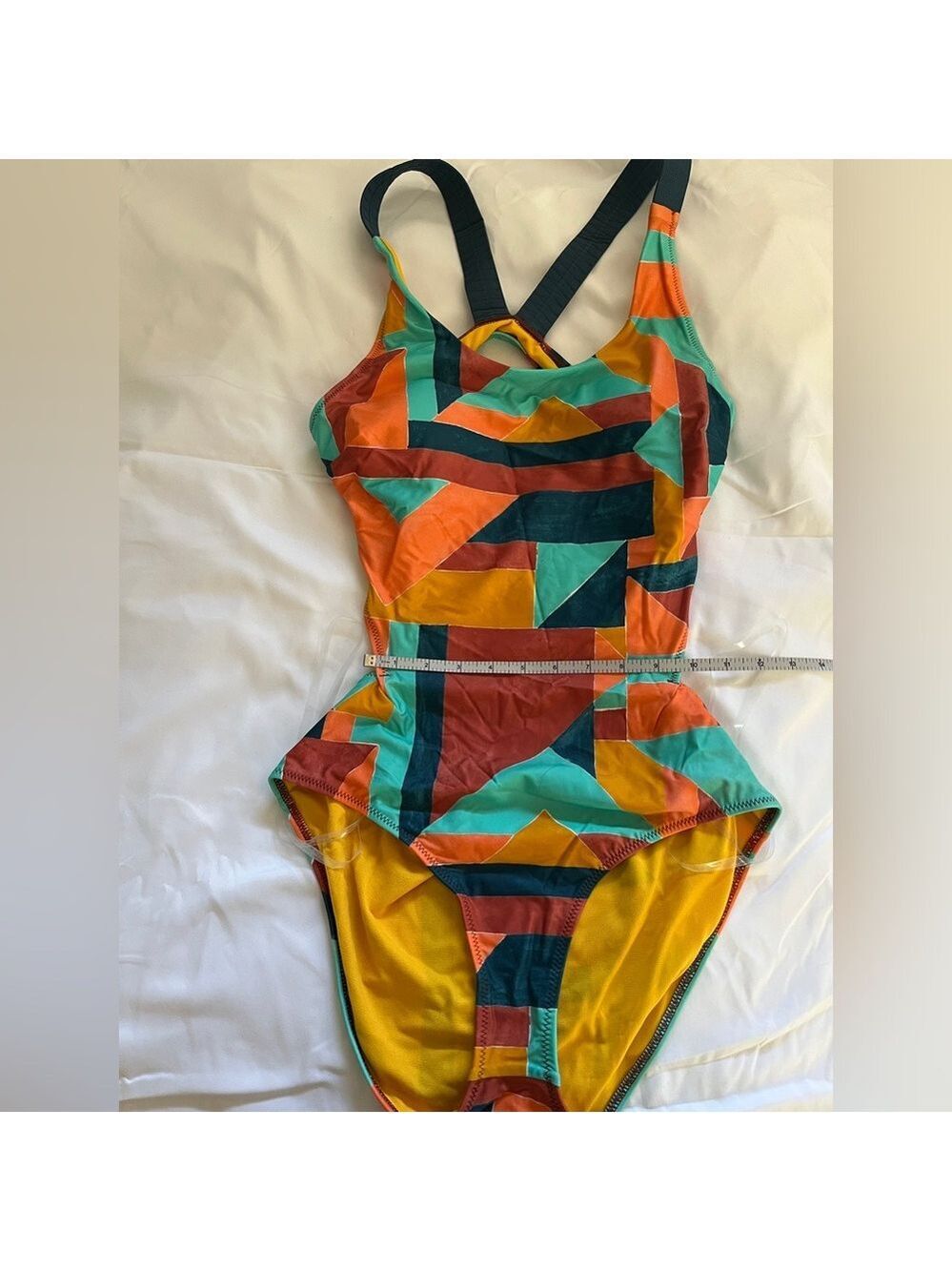 PRANA Neolani One Piece Swimsuit Geometric Pattern Atlantic Seaglass Resortwear - Picture 13 of 16